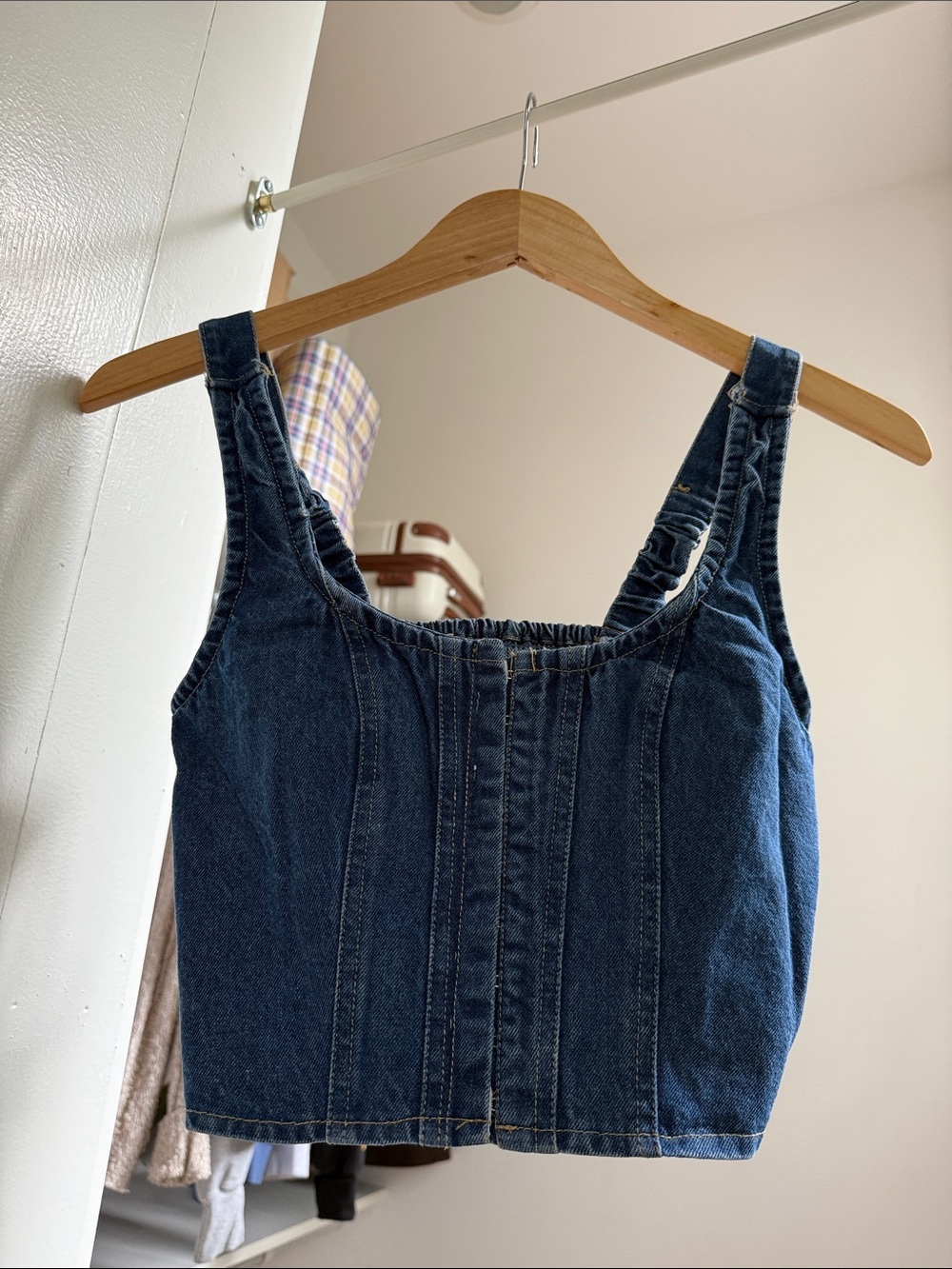 Dark Blue Denim Crop Tank Top